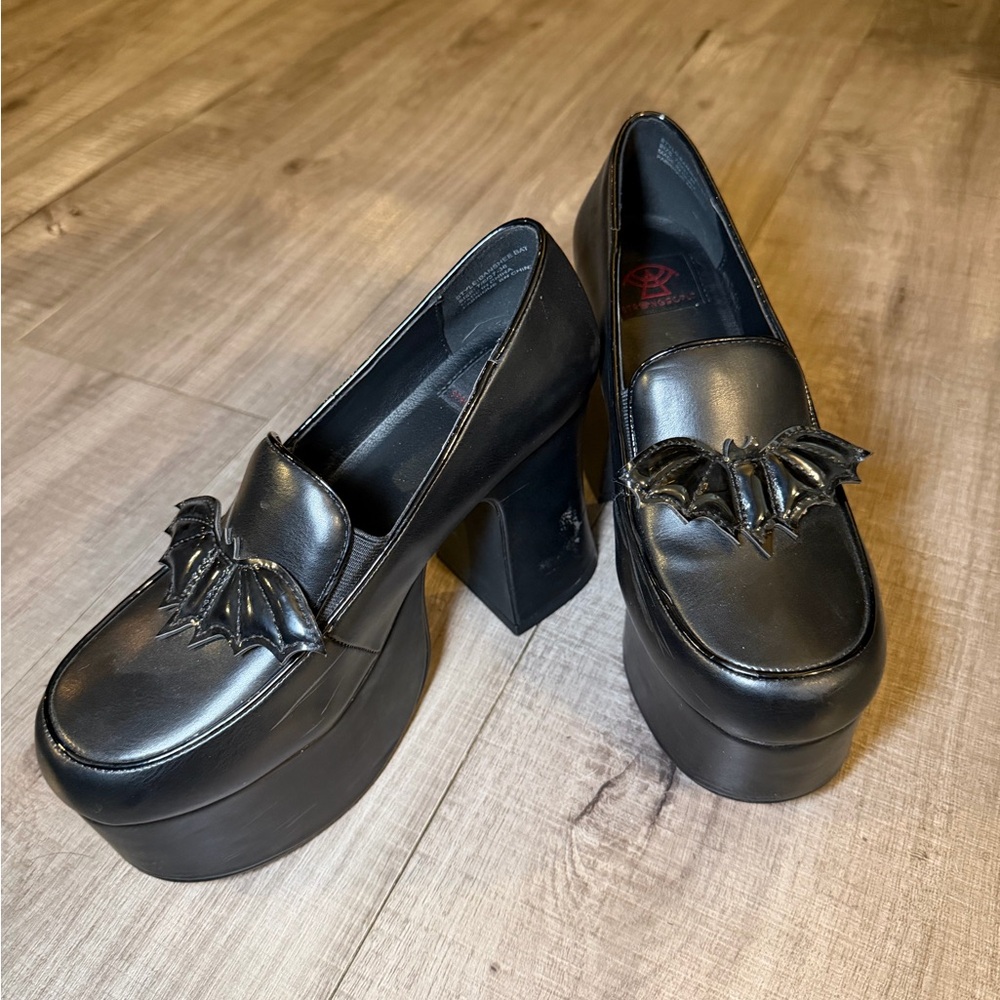 Strange Cvlt Banshee Loafer Heels – Black Vegan Leather - Picture 10 of 12
